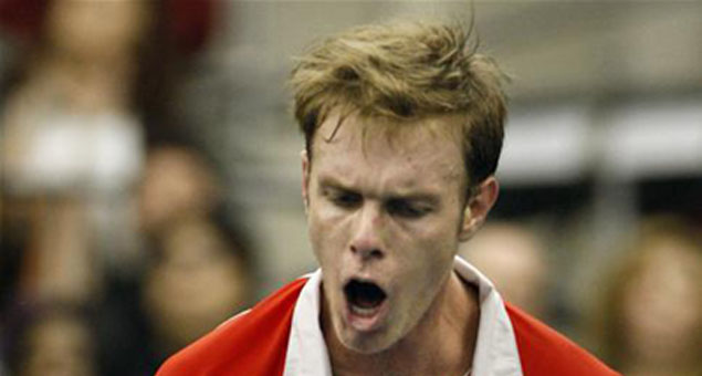 Sam Querrey of the U.S. celebrates a point