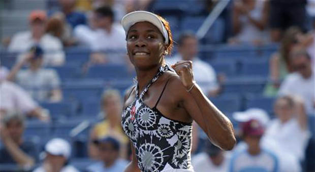 Venus Williams celebrates her win over Rebecca Marino