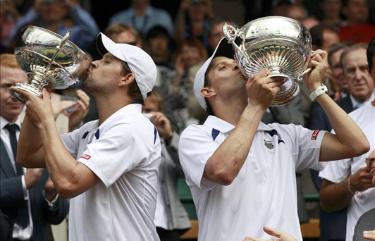 Rob Bryan & Mike Bryan with Wimbledon 2011 Doubles Trophy