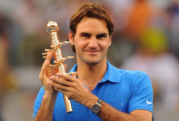 Roger Federer with Madrid Open 2012 Trophy